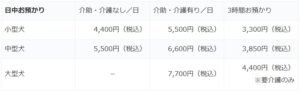 老犬介護ホーム日中お預かりサービス料金表